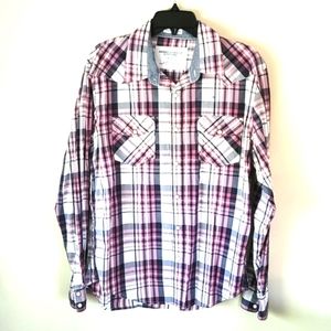 Shirt American Eagle Vtg Western Cowboy 100% Cotton Pearl Snap Buttons SZ L